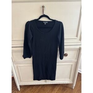 Karoo Mark Eisen 100% Chasmere Black Long Sleeve Knit Dress Knee Length Career 0